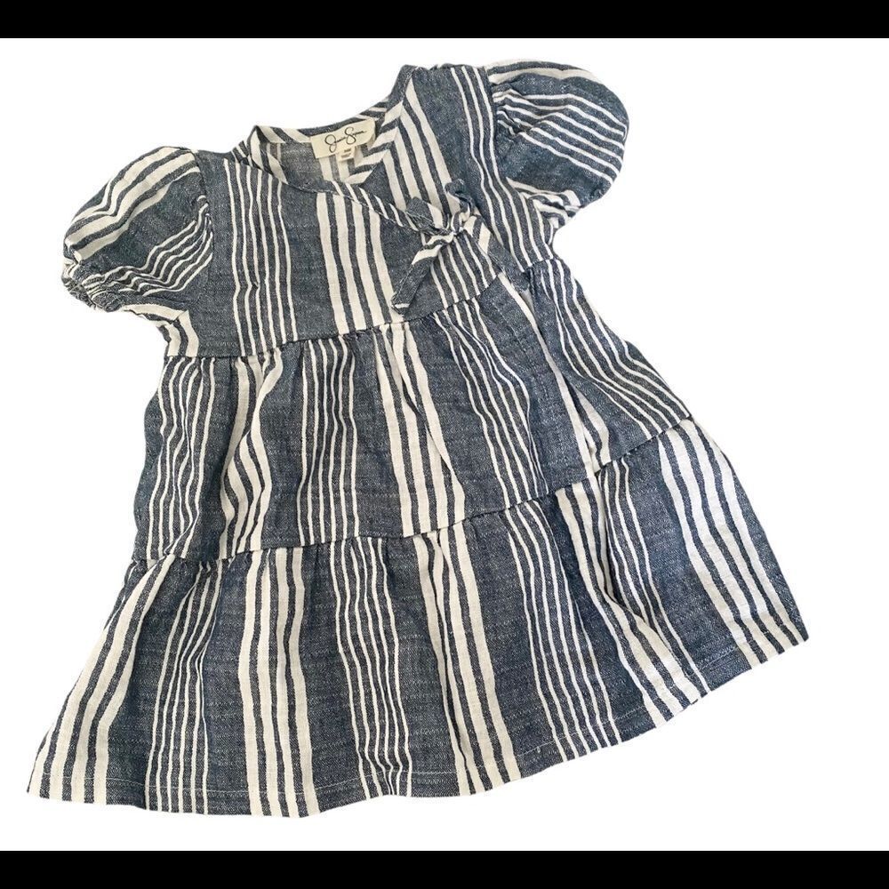 Jessica Simpson baby girl blue white striped  cotton linen wrap dress 24M
